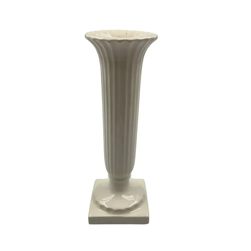 Napcoware White Square‎ Bottom Tulip Vase Ribbed Porcelain Vintage #2738
